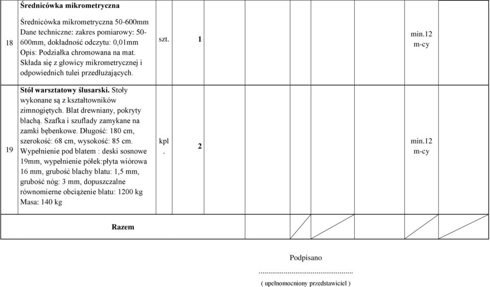 Blat drewniany, pokryty blachą. Szafka i szuflady zamykane na zamki bębenkowe. Długość: 180 cm, szerokość: 68 cm, wysokość: 85 cm.