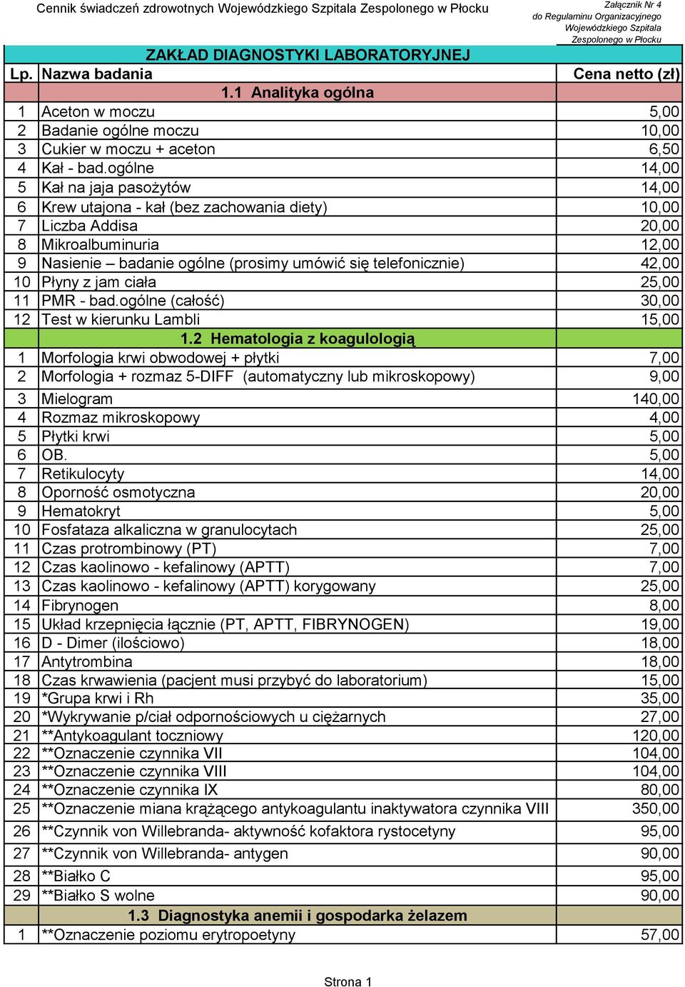 ogólne 14,00 5 Kał na jaja pasożytów 14,00 6 Krew utajona - kał (bez zachowania diety) 10,00 7 Liczba Addisa 20,00 8 Mikroalbuminuria 12,00 9 Nasienie badanie ogólne (prosimy umówić się