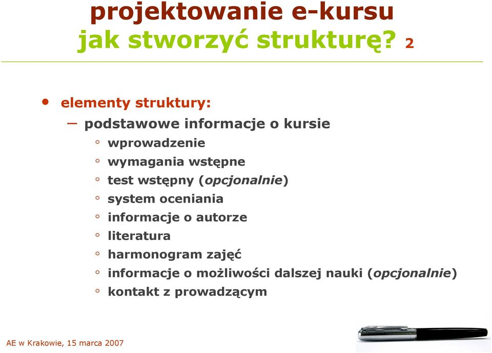 wymagania wstępne test wstępny (opcjonalnie) system oceniania informacje o