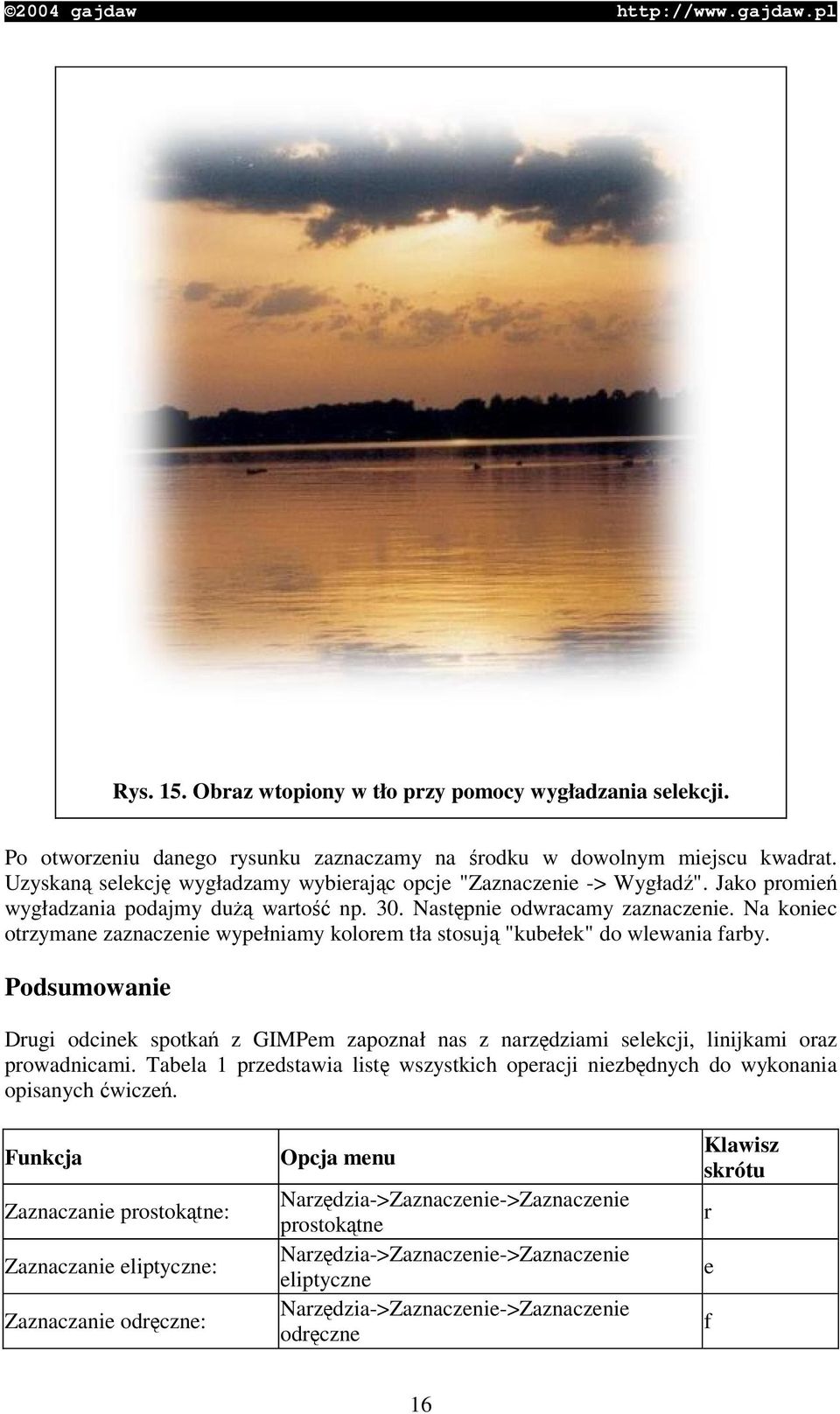Na koniec otrzymane zaznaczenie wypełniamy kolorem tła stosuj "kubełek" do wlewania farby. Podsumowanie Drugi odcinek spotka z GIMPem zapoznał nas z narzdziami selekcji, linijkami oraz prowadnicami.