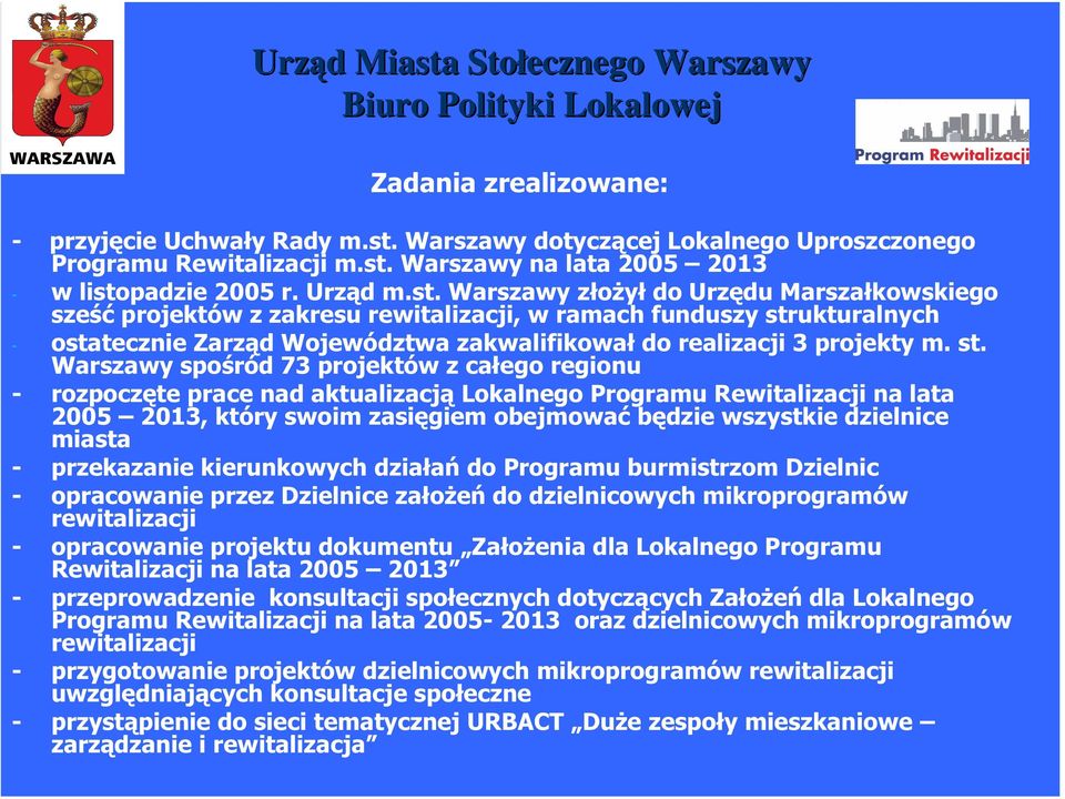 Warszawy na lata 2005 - w listo