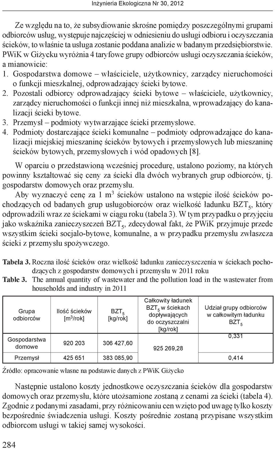 Gospodarstwa domowe właściciele, użytkownicy, zarządcy nieruchomości o funkcji mieszkalnej, odprowadzający ścieki bytowe. 2.