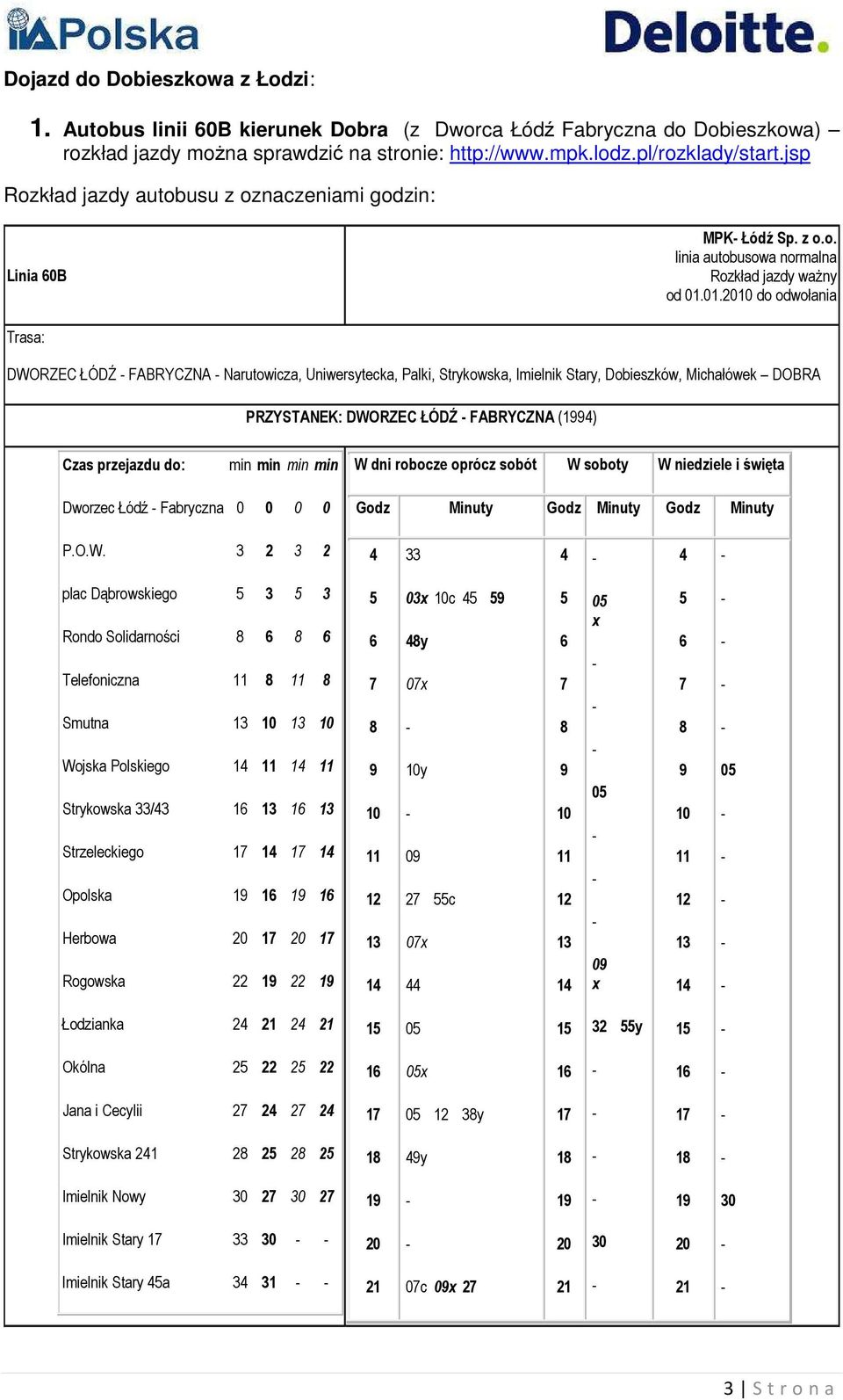 01. do odwołania Trasa: DWORZEC ŁÓDŹ FABRYCZNA Narutowicza, Uniwersytecka, Palki, Strykowska, Imielnik Stary, Dobieszków, Michałówek DOBRA PRZYSTANEK: DWORZEC ŁÓDŹ FABRYCZNA () Czas przejazdu do: min