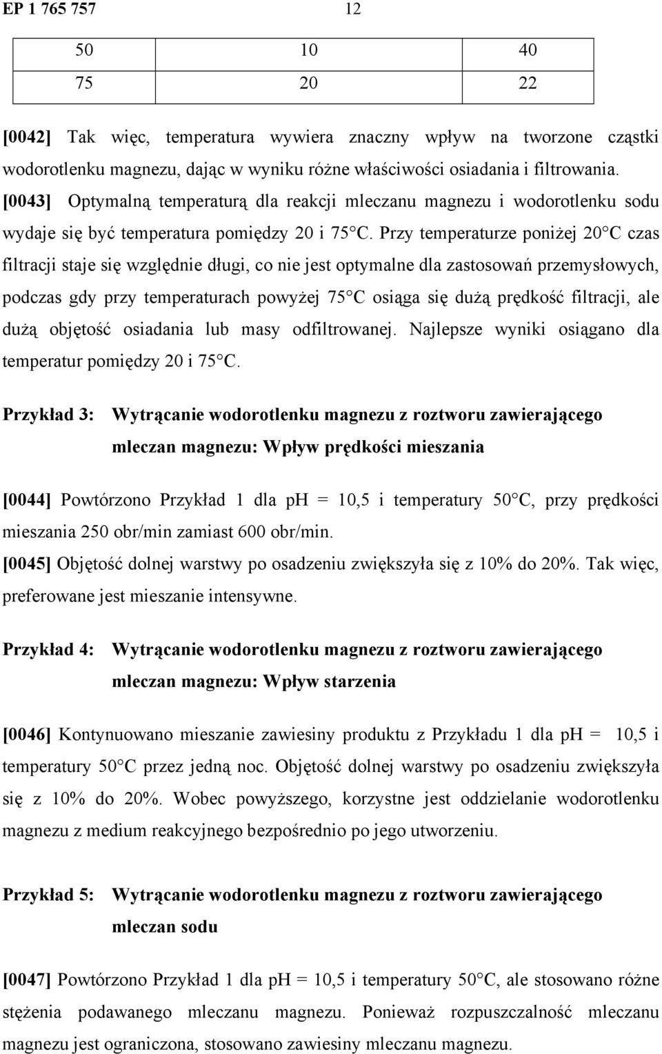 Przy temperaturze poniżej 20 C czas filtracji staje się względnie długi, co nie jest optymalne dla zastosowań przemysłowych, podczas gdy przy temperaturach powyżej 75 C osiąga się dużą prędkość