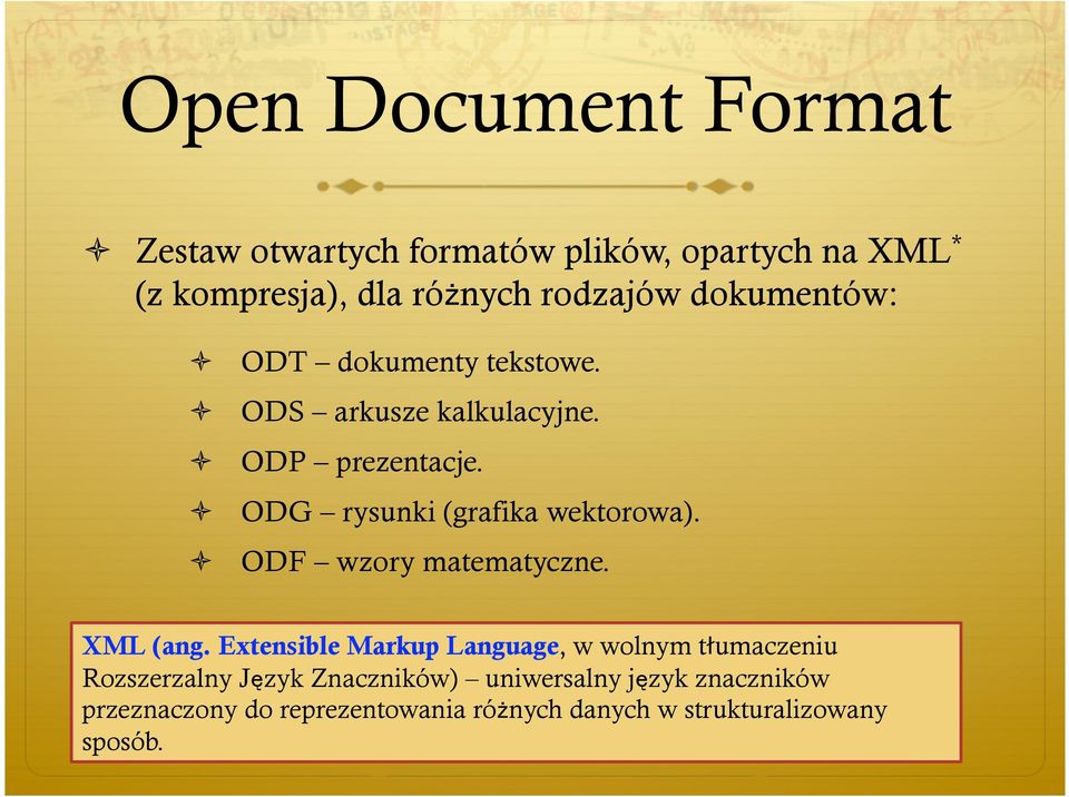 ODF wzory matematyczne. XML (ang.