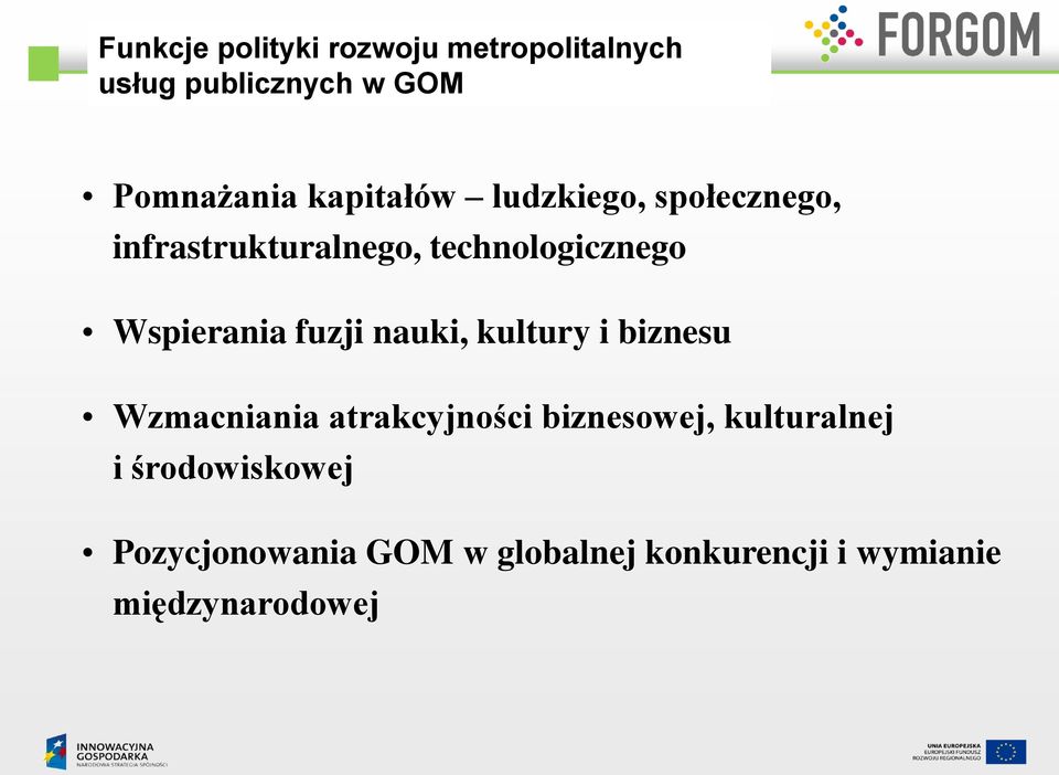 Wspierania fuzji nauki, kultury i biznesu Wzmacniania atrakcyjności biznesowej,