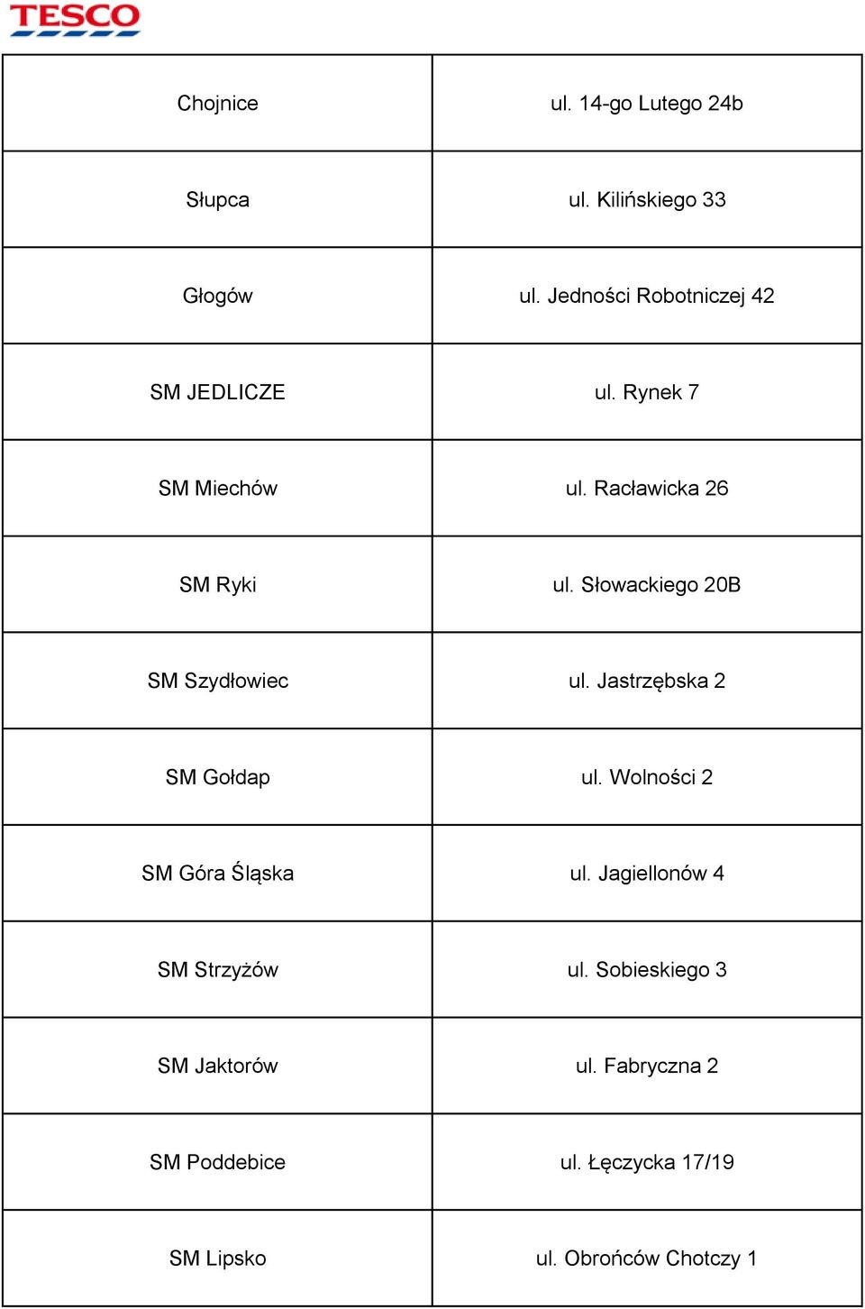 Słowackiego 20B SM Szydłowiec ul. Jastrzębska 2 SM Gołdap ul. Wolności 2 SM Góra Śląska ul.