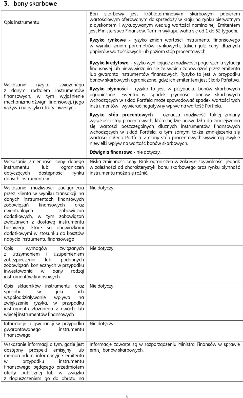 Ryzyko rynkowe - ryzyko zmian wartości instrumentu w wyniku zmian parametrów rynkowych, takich jak: ceny dłużnych papierów wartościowych lub poziom stóp procentowych.