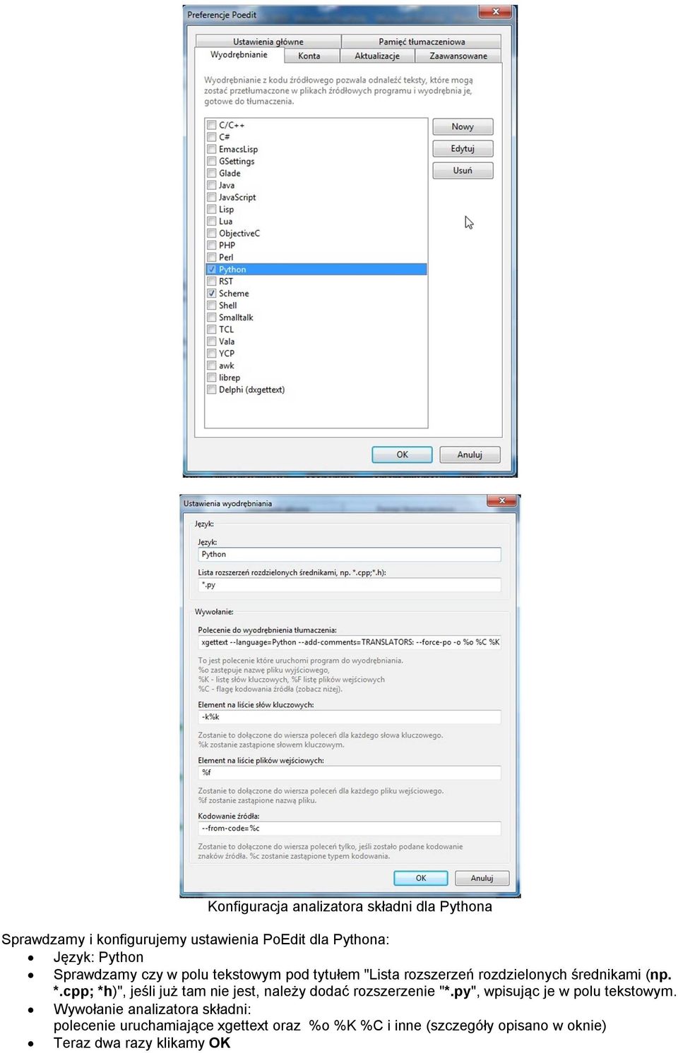 cpp; *h)", jeśli już tam nie jest, należy dodać rozszerzenie "*.py", wpisując je w polu tekstowym.