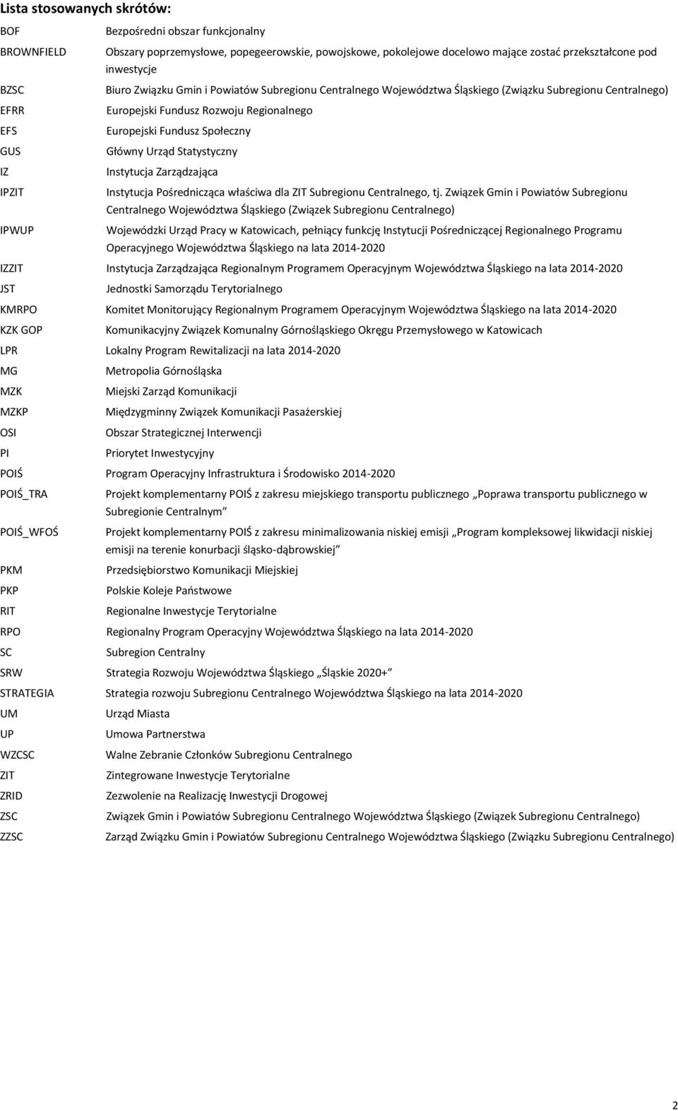 Społeczny Główny Urząd Statystyczny Instytucja Zarządzająca Instytucja Pośrednicząca właściwa dla ZIT Subregionu Centralnego, tj.