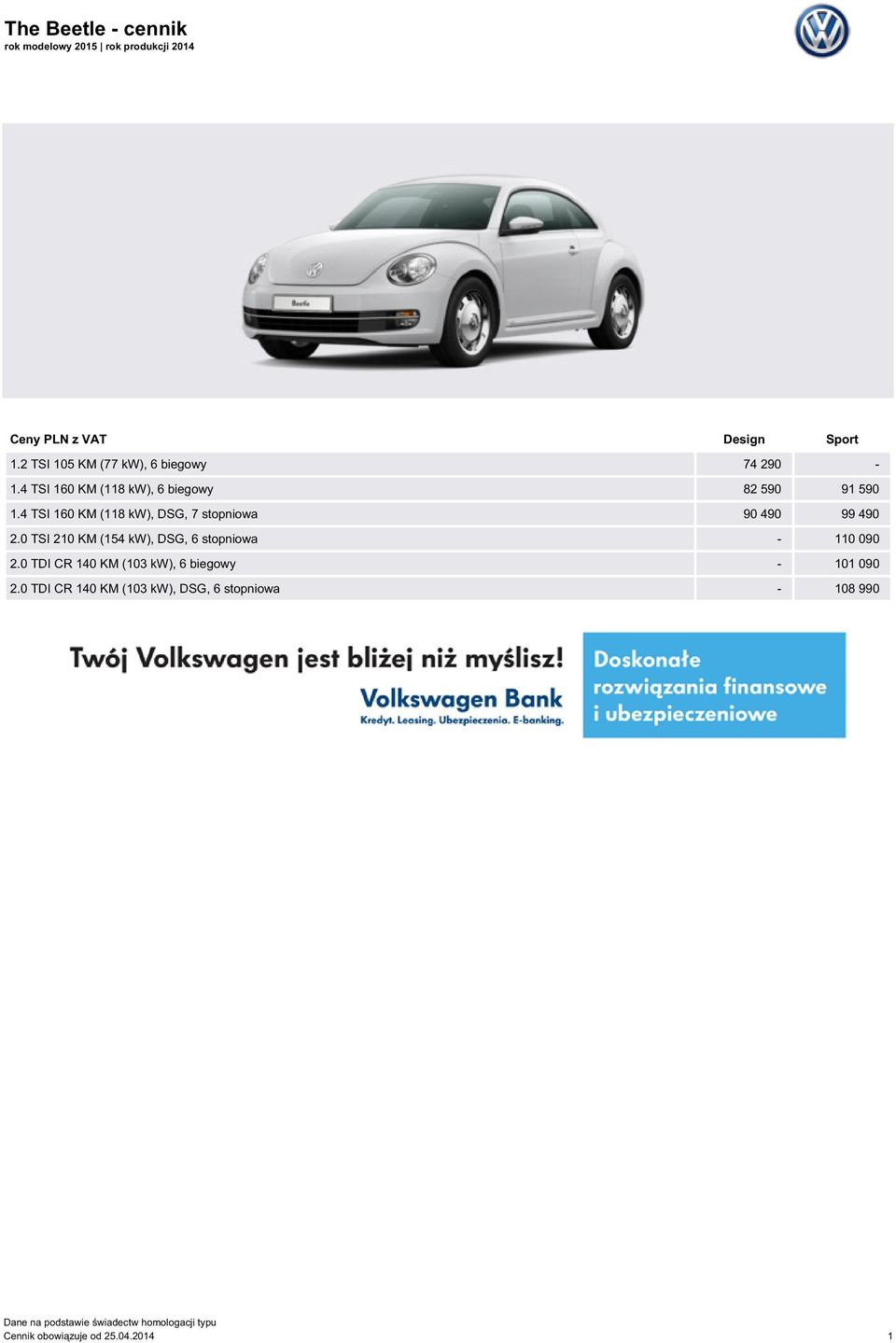 4 TI 160 KM (118 kw), DG, 7 stopniowa 90 490 99 490 2.0 TI 210 KM (154 kw), DG, 6 stopniowa - 110 090 2.