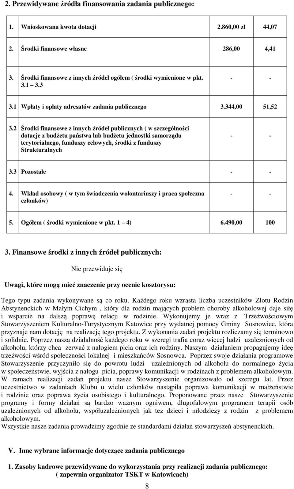 2 Środki finansowe z innych źródeł publicznych ( w szczególności dotacje z budżetu państwa lub budżetu jednostki samorządu terytorialnego, funduszy celowych, środki z funduszy Strukturalnych 3.