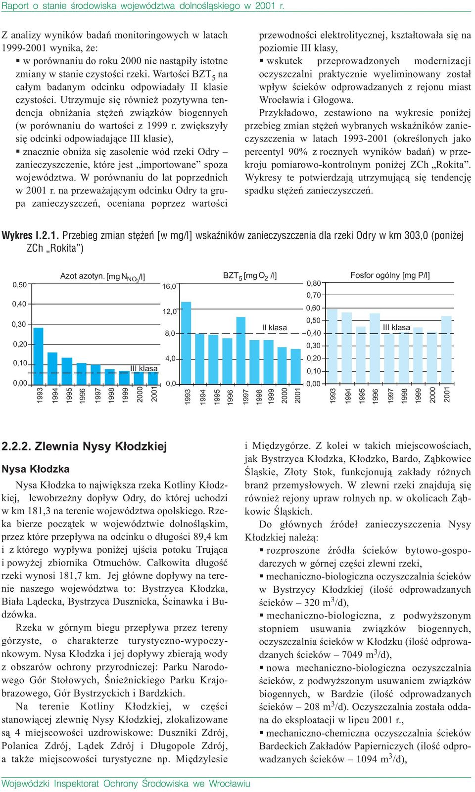 zwiększyły się odcinki odpowiadające III klasie), ƒ znacznie obniża się zasolenie wód rzeki Odry zanieczyszczenie, które jest importowane spoza województwa. W porównaniu do lat poprzednich w 2001 r.