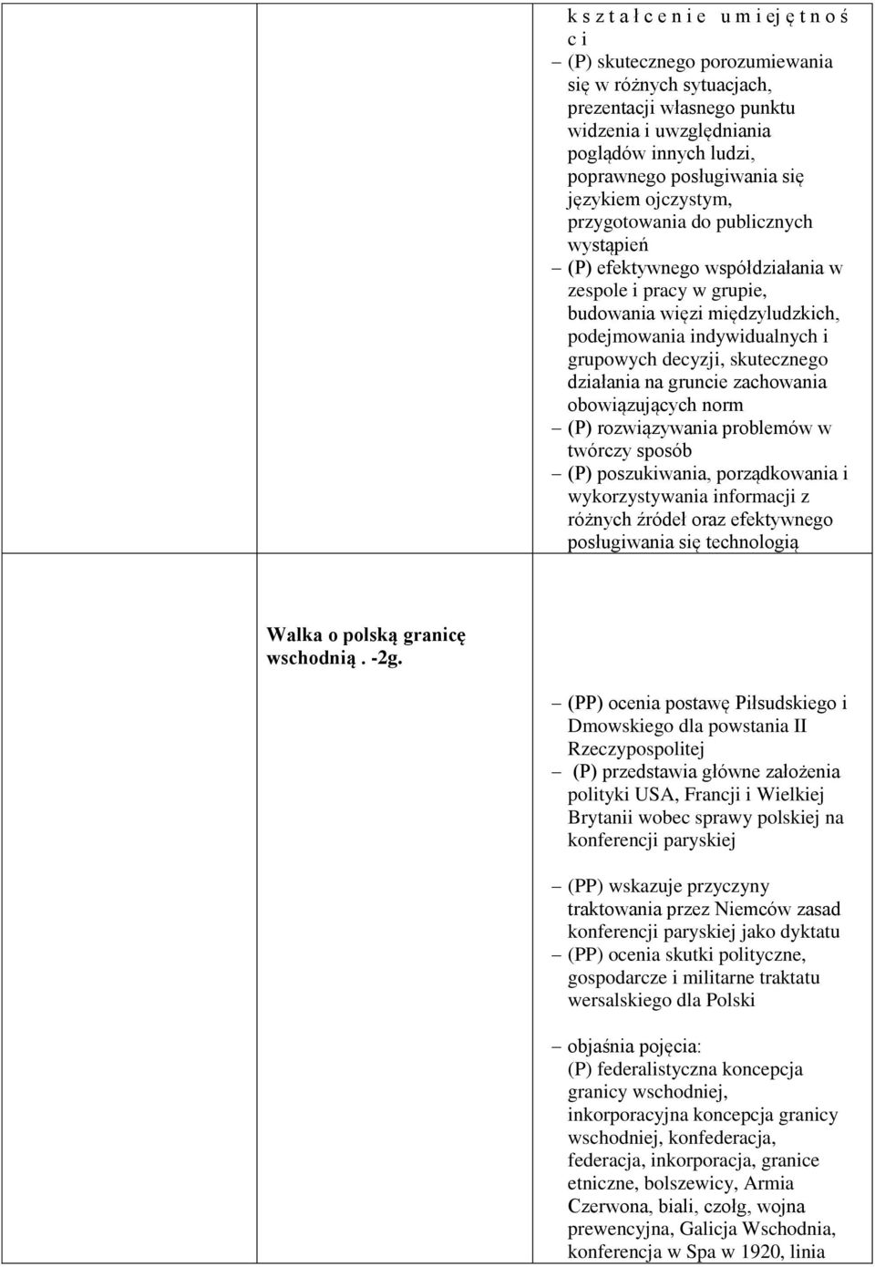 grupowych decyzji, skutecznego działania na gruncie zachowania obowiązujących norm (P) rozwiązywania problemów w twórczy sposób (P) poszukiwania, porządkowania i wykorzystywania informacji z różnych