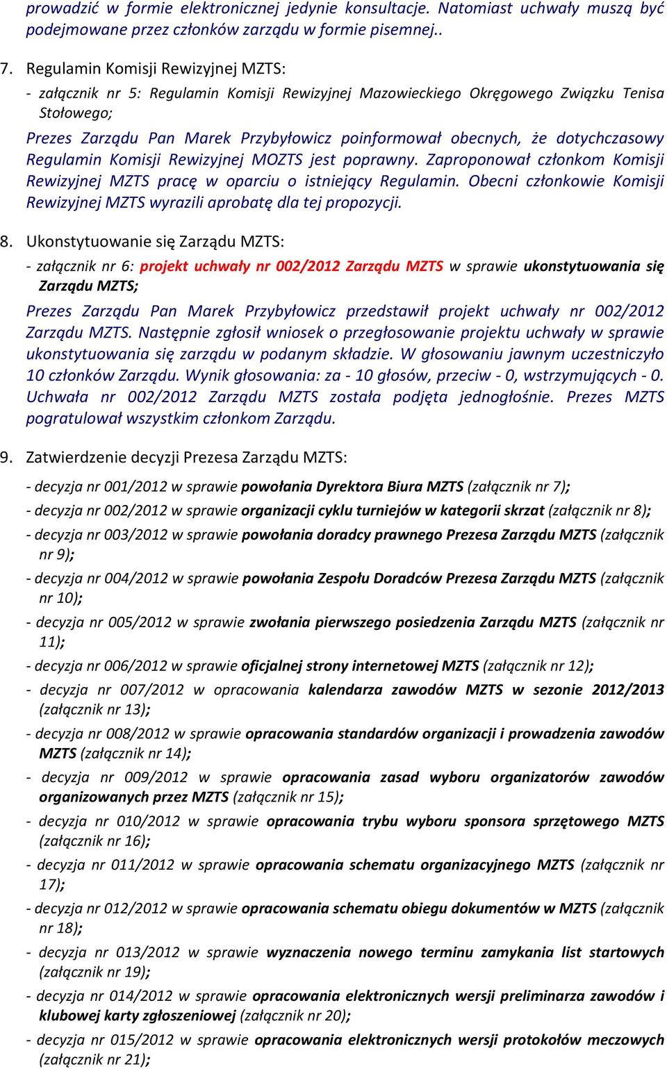 dotychczasowy Regulamin Komisji Rewizyjnej MOZTS jest poprawny. Zaproponował członkom Komisji Rewizyjnej MZTS pracę w oparciu o istniejący Regulamin.