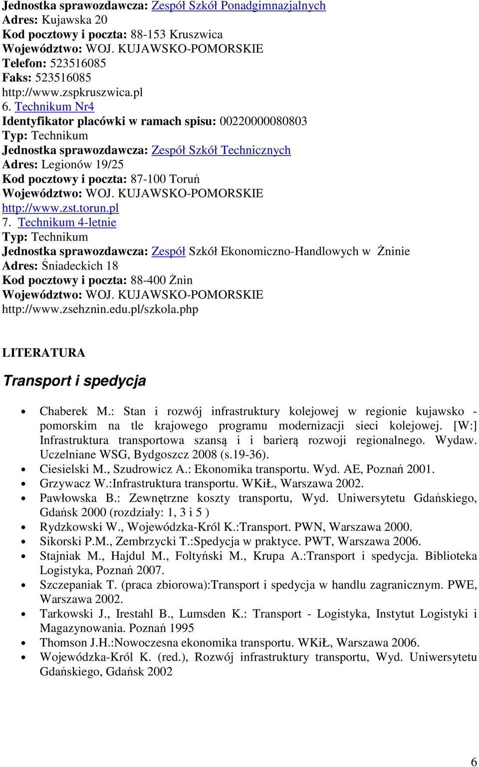 pl 7. Technikum 4-letnie Jednostka sprawozdawcza: Zespół Szkół Ekonomiczno-Handlowych w Żninie Adres: Śniadeckich 18 Kod pocztowy i poczta: 88-400 Żnin http://www.zsehznin.edu.pl/szkola.