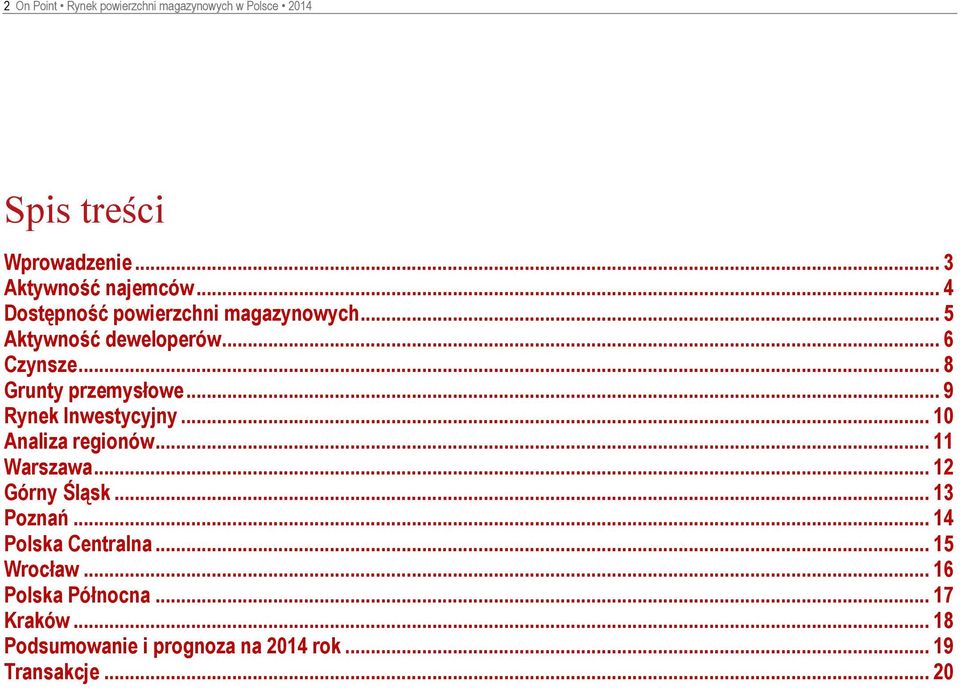 .. 9 Rynek Inwestycyjny... 10 Analiza regionów... 11 Warszawa... 12 Górny Śląsk... 13 Poznań.