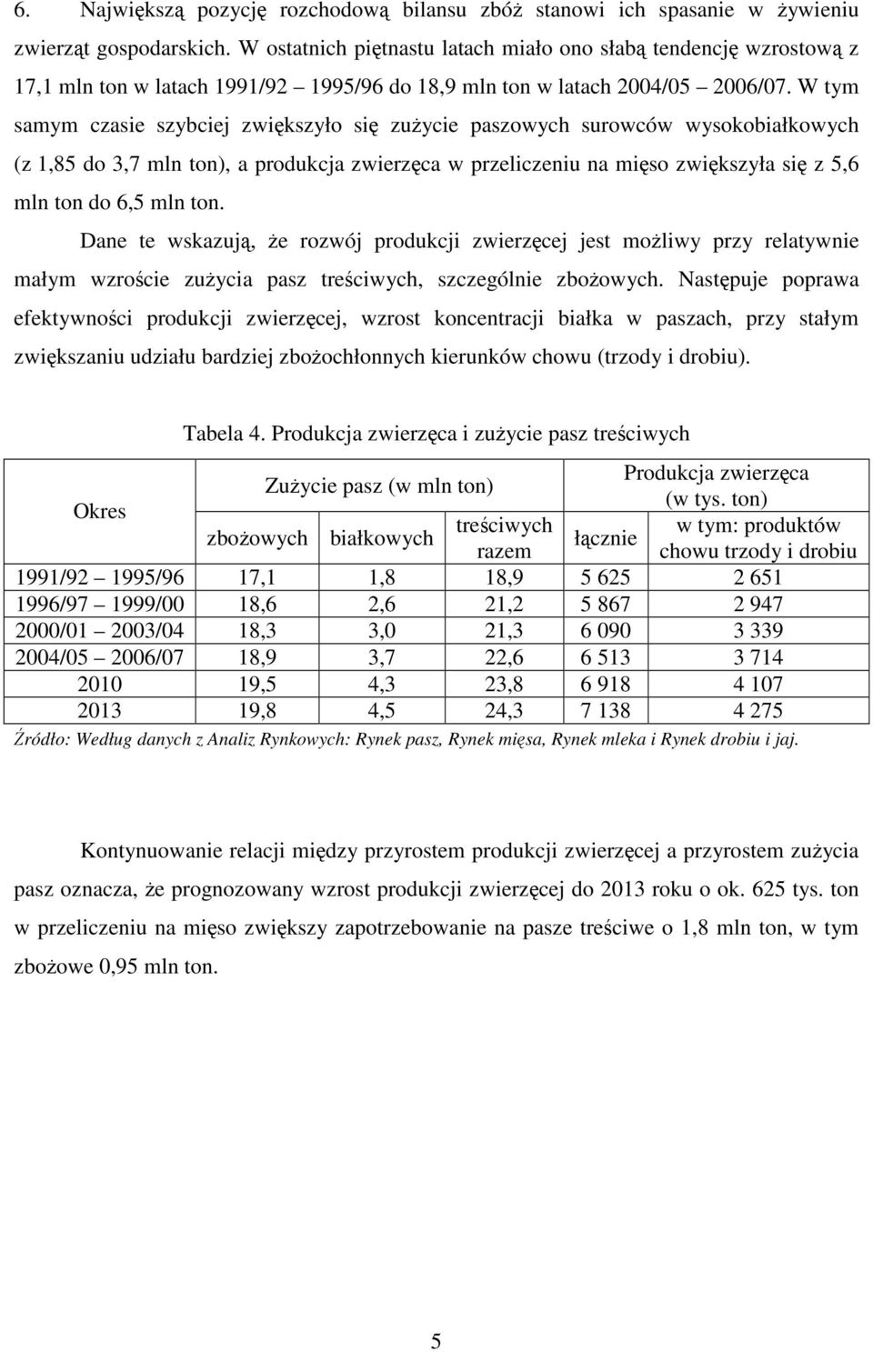 W tym samym czasie szybciej zwiększyło się zużycie paszowych surowców wysokobiałkowych (z 1,85 do 3,7 mln ton), a produkcja zwierzęca w przeliczeniu na mięso zwiększyła się z 5,6 mln ton do 6,5 mln