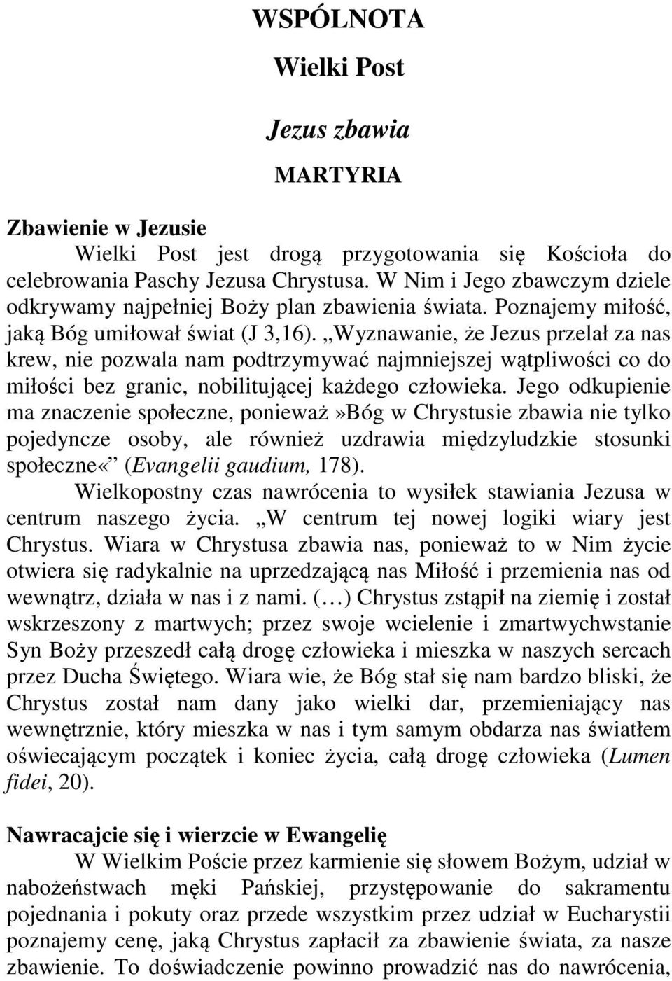 Wyznawanie, że Jezus przelał za nas krew, nie pozwala nam podtrzymywać najmniejszej wątpliwości co do miłości bez granic, nobilitującej każdego człowieka.