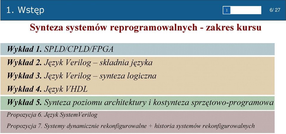 Język Verilog synteza logiczna Wykład 4. Język VHDL Wykład 5.