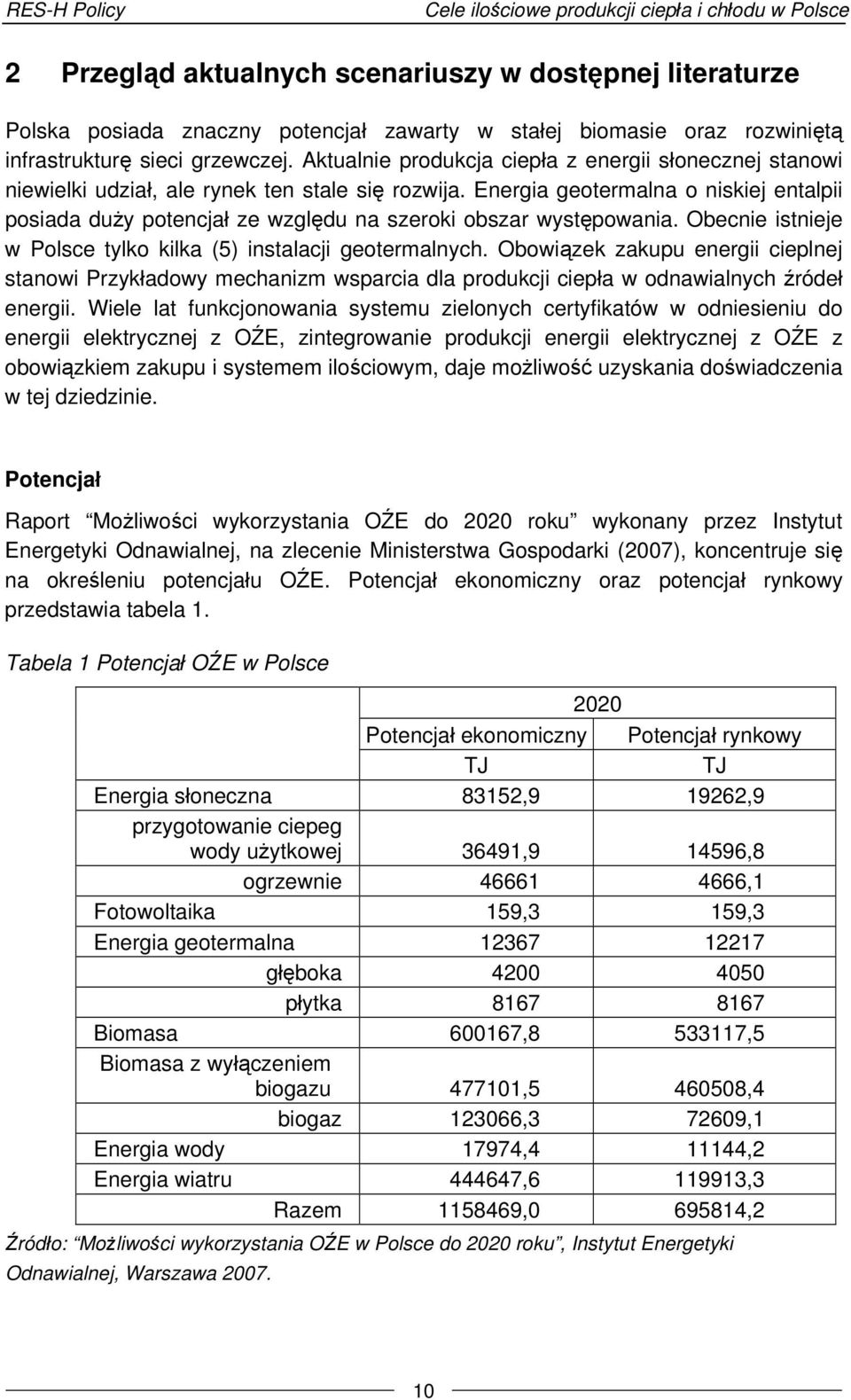 Energia geotermalna o niskiej entalpii posiada duży potencjał ze względu na szeroki obszar występowania. Obecnie istnieje w Polsce tylko kilka (5) instalacji geotermalnych.