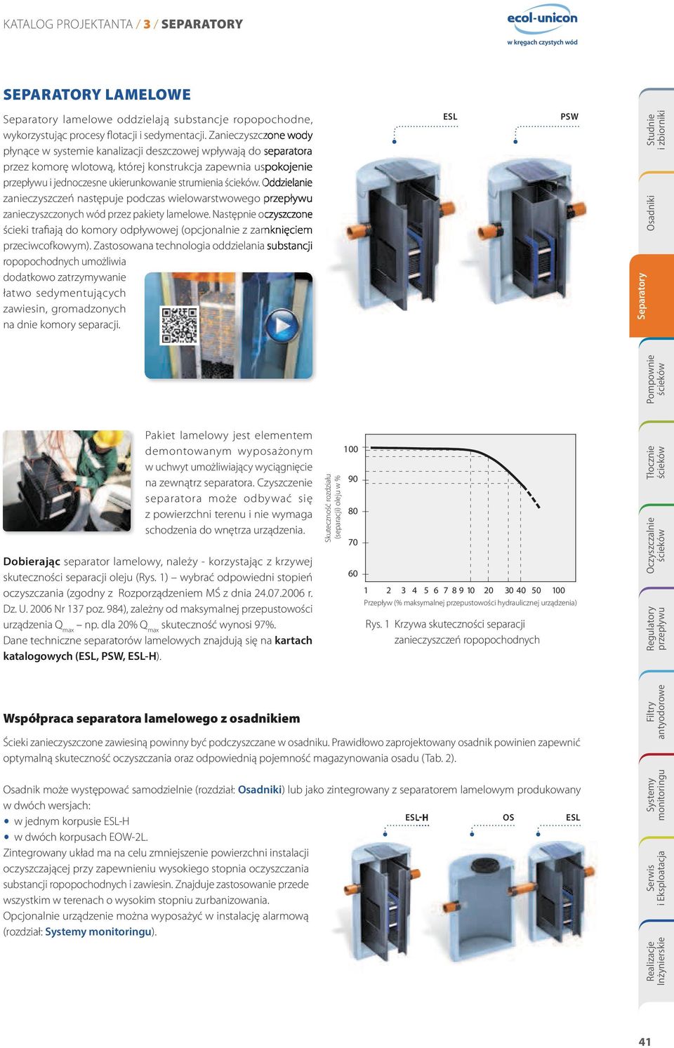 Oddzielanie zanieczyszczeń następuje podczas wielowarstwowego zanieczyszczonych wód przez pakiety lamelowe.