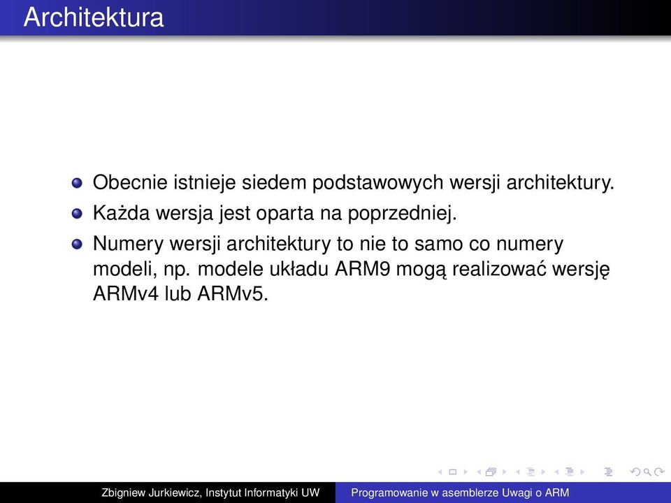 Numery wersji architektury to nie to samo co numery