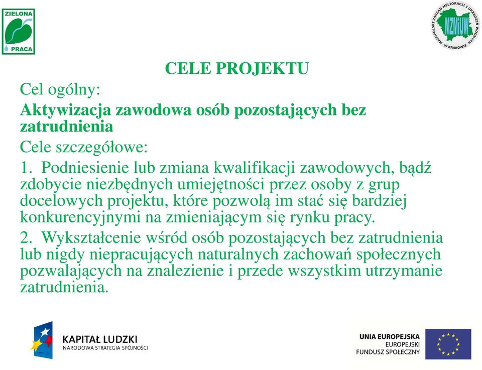 projektu, które pozwolą im stać się bardziej konkurencyjnymi na zmieniającym się rynku pracy. 2.