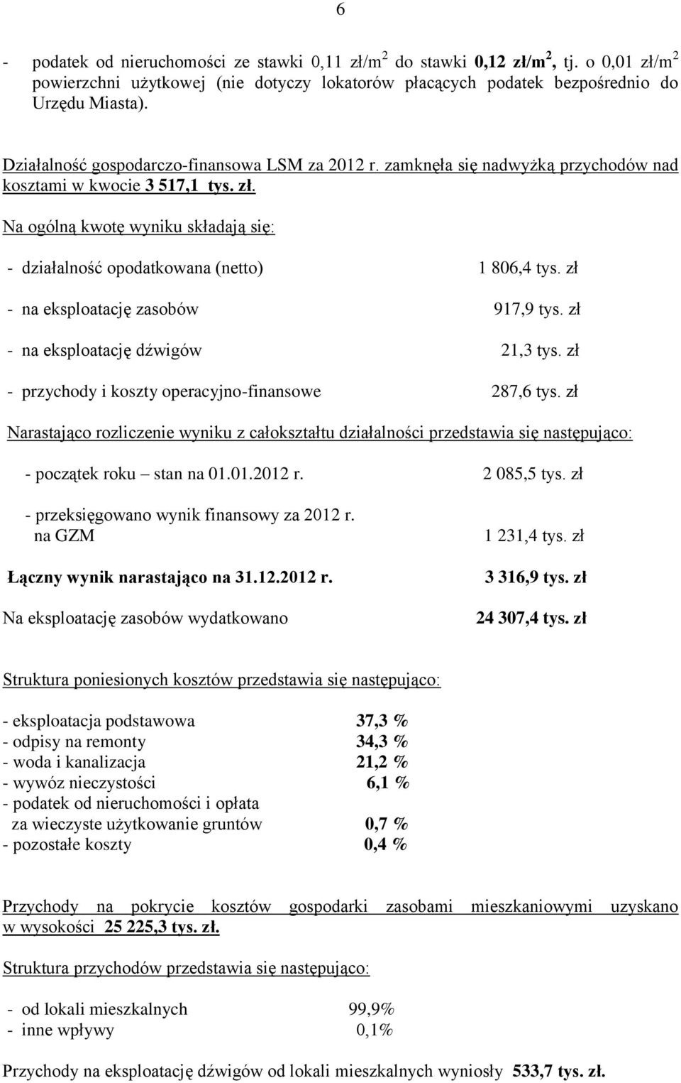 Na ogólną kwotę wyniku składają się: - działalność opodatkowana (netto) 1 806,4 tys. zł - na eksploatację zasobów 917,9 tys. zł - na eksploatację dźwigów 21,3 tys.