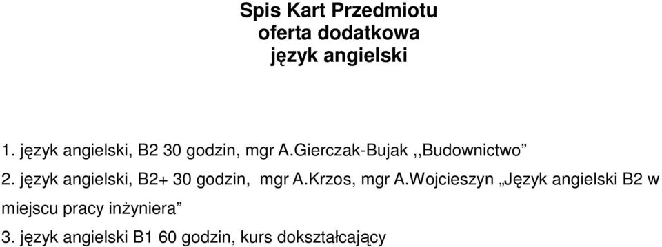 język angielski, B+ 30 godzin, mgr A.Krzos, mgr A.