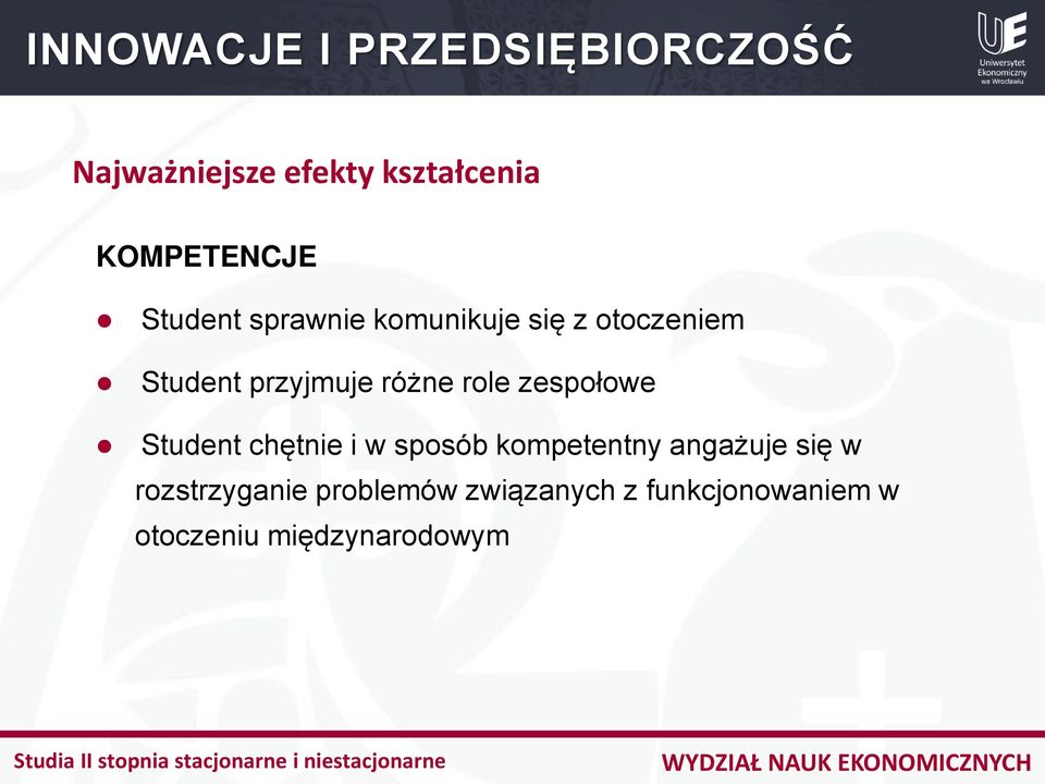 przyjmuje różne role zespołowe Student chętnie i w sposób kompetentny