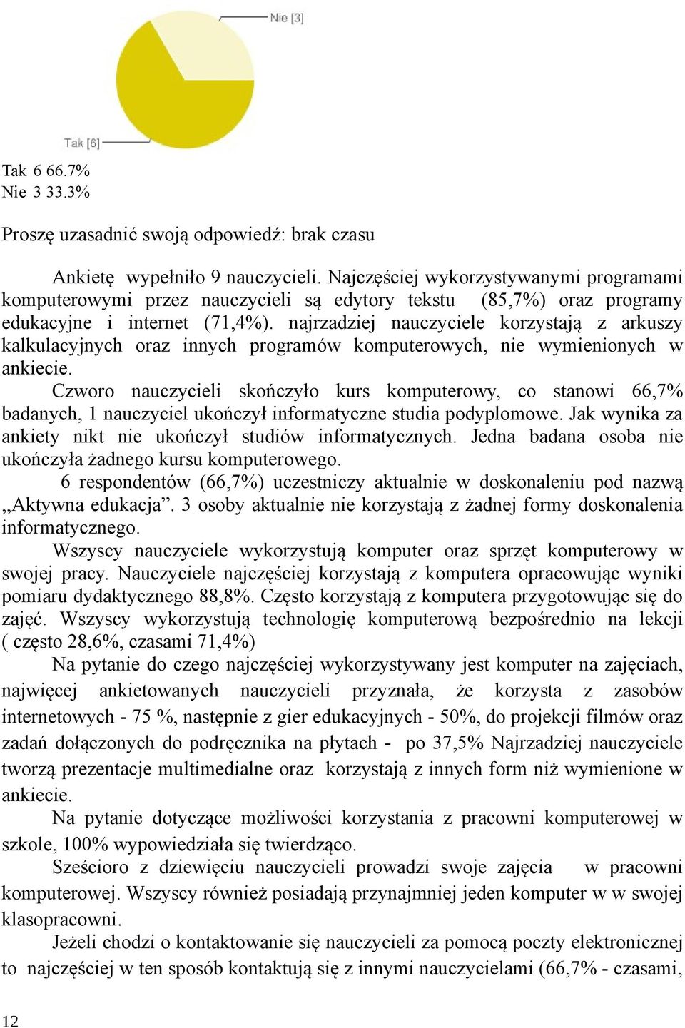 najrzadziej nauczyciele korzystają z arkuszy kalkulacyjnych oraz innych programów komputerowych, nie wymienionych w ankiecie.