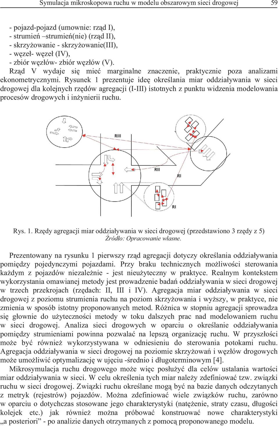 Rysuek prezetuje ide okrelaia miar oddziaywaia w sieci drogowej dla kolejych rzdów agregacji (I-III) istotych z puktu widzeia modelowaia procesów drogowych i iyierii ruchu. Rys.