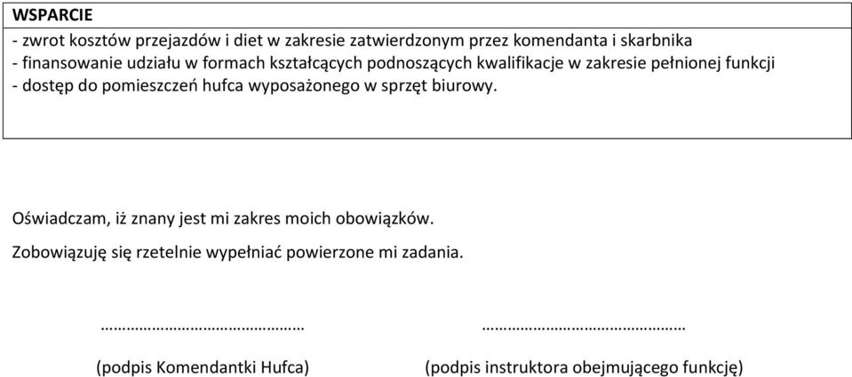 do pomieszczeń hufca wyposażonego w sprzęt biurowy. Oświadczam, iż znany jest mi zakres moich obowiązków.