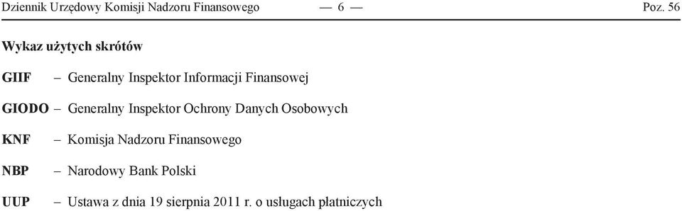 GIODO Generalny Inspektor Ochrony Danych Osobowych KNF NBP UUP Komisja