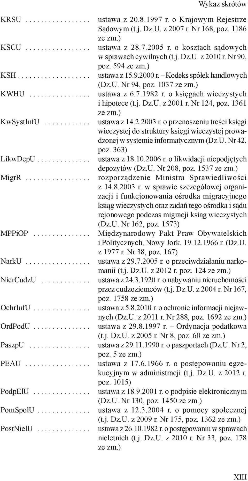 7.1982 r. o księgach wieczystych i hipotece (t.j. Dz.U. z 2001 r. Nr 124, poz. 1361 KwSystInfU............ ustawa z 14.2.2003 r.