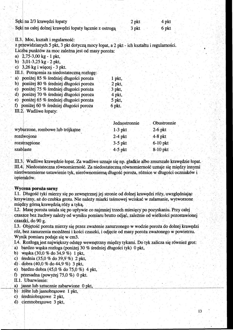 . b),01-3,25 kg- 2 pkt, c) :3,26 kg i więcej- 3 pkt. III. L Potrącenia za niedostateczną rozłogę:. a) s.