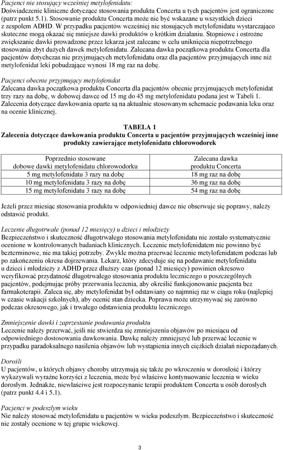 W przypadku pacjentów wcześniej nie stosujących metylofenidatu wystarczająco skuteczne mogą okazać się mniejsze dawki produktów o krótkim działaniu.