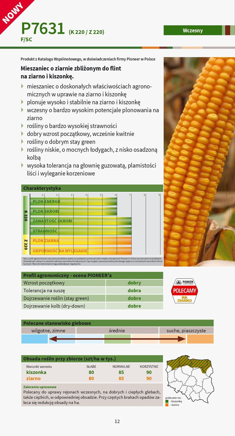 o bardzo wysokiej strawności dobry wzrost początkowy, wcześnie kwitnie rośliny o dobrym stay green rośliny niskie, o mocnych łodygach, z nisko osadzoną kolbą wysoka tolerancja na głownię guzowatą,