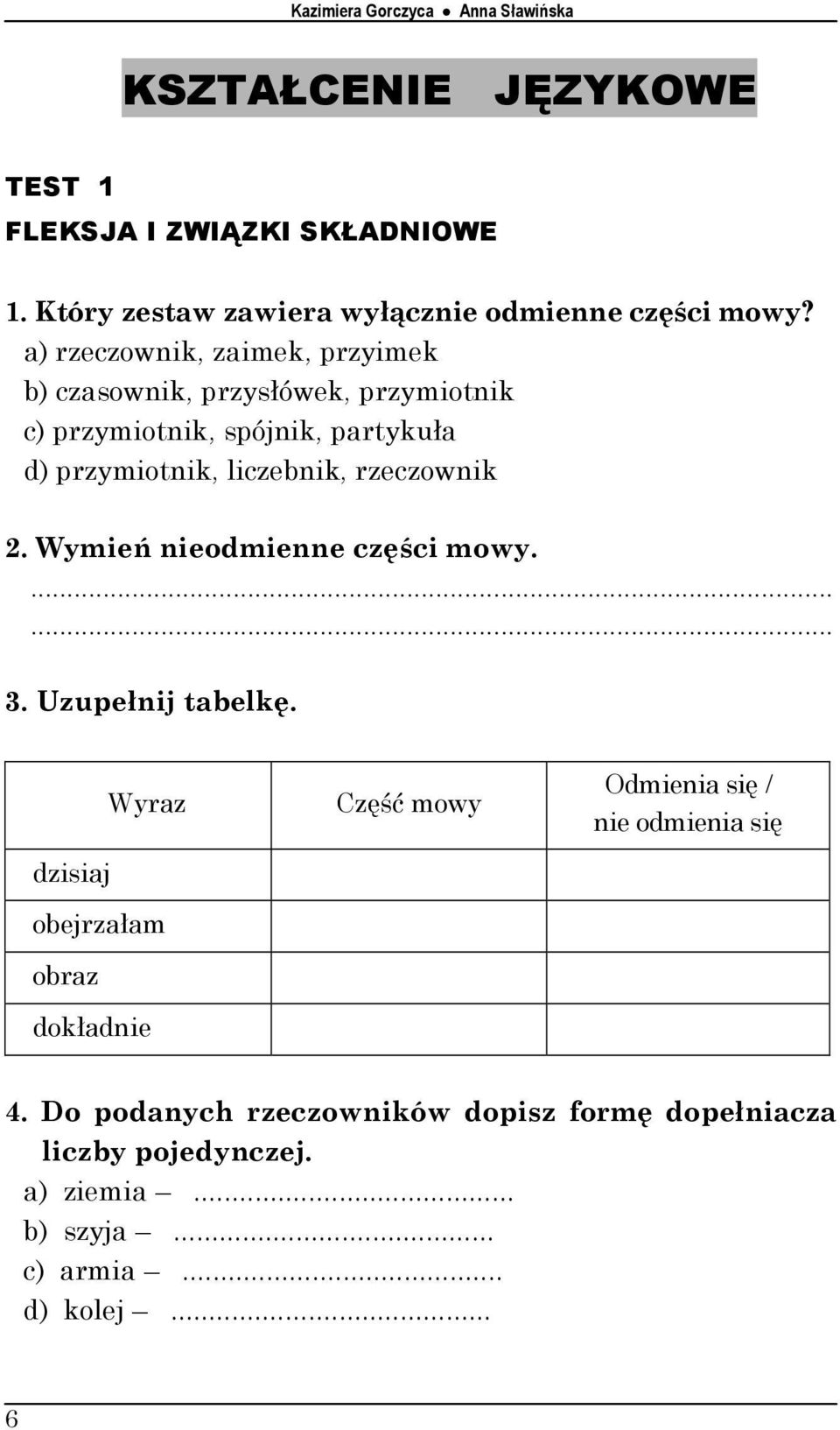 a) rzeczownik, zaimek, przyimek b) czasownik, przysłówek, przymiotnik c) przymiotnik, spójnik, partykuła d) przymiotnik, liczebnik,