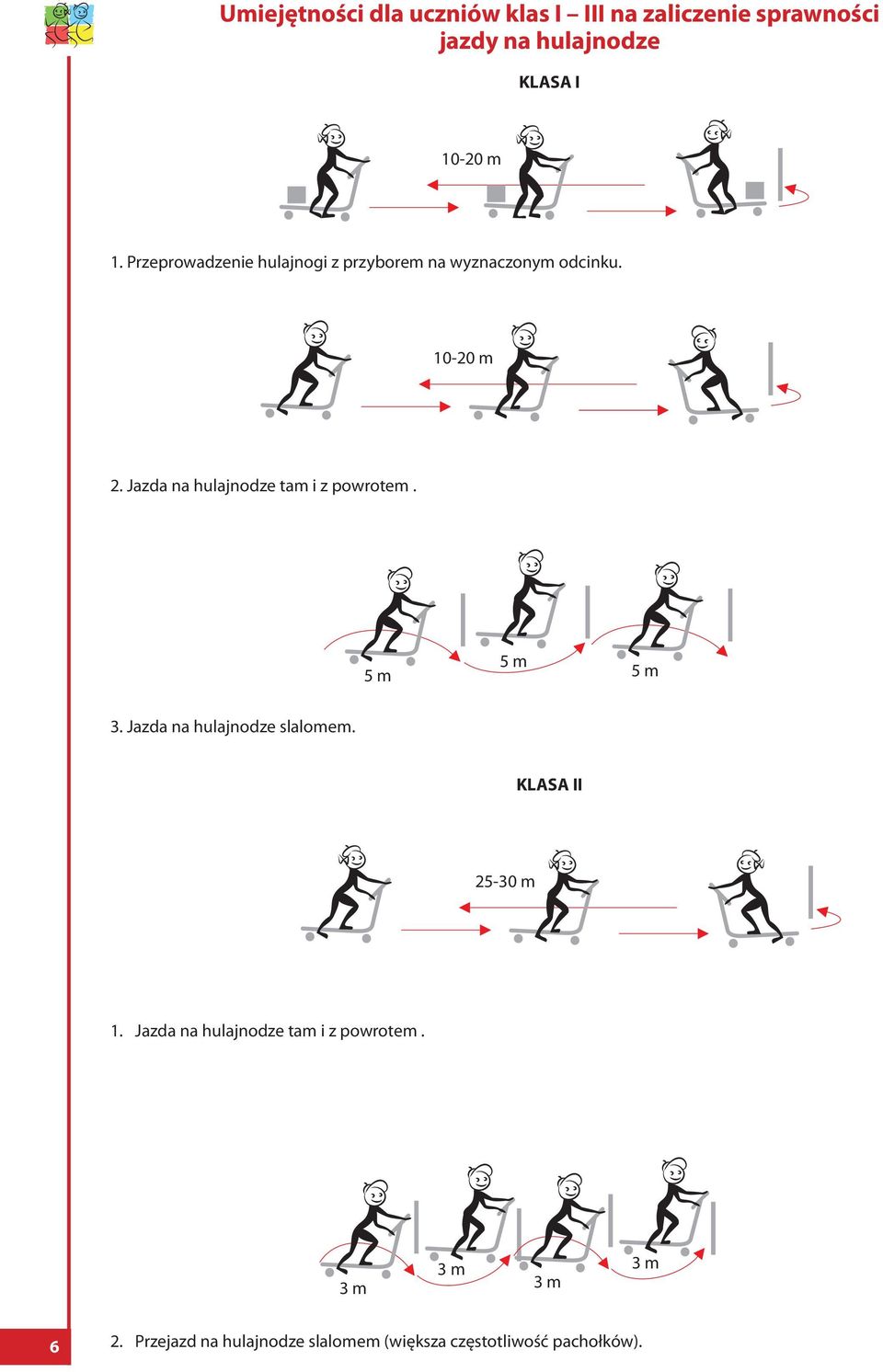 Jazda na hulajnodze tam i z powrotem. 5 m 5 m 5 m 3. Jazda na hulajnodze slalomem.