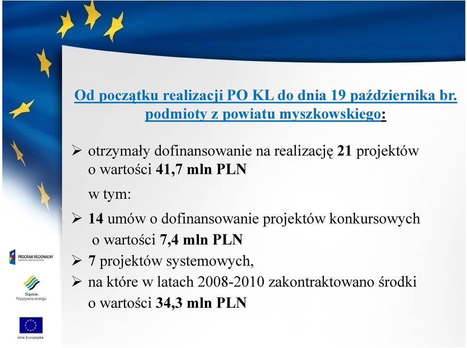 o wartości 41,7 mln PLN w tym: 14 umów o dofinansowanie projektów konkursowych o