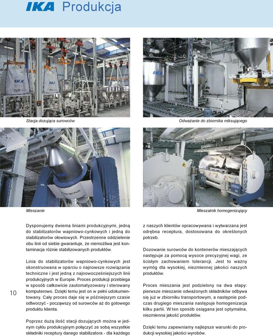 Linia do stabilizatorów wapniowo-cynkowych jest skonstruowana w oparciu o najnowsze rozwiązania techniczne i jest jedną z najnowocześniejszych linii produkcyjnych w Europie.