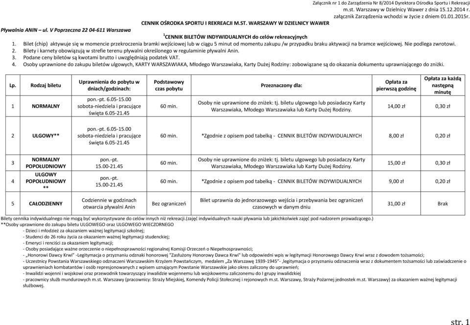 Bilet (chip) aktywuje się w momencie przekroczenia bramki wejściowej lub w ciągu 5 minut od momentu zakupu /w przypadku braku aktywacji na bramce wejściowej. Nie podlega zwrotowi. 2.
