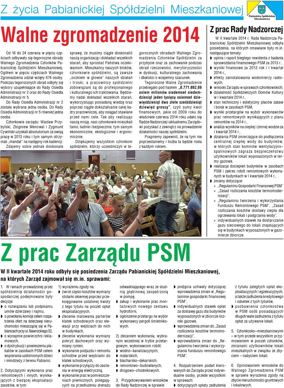 Podczas tegorocznych obrad odbyły się wybory uzupełniające do Rady Osiedla Administracji nr 2 oraz do Rady Osiedla Administracji nr 5. Do Rady Osiedla Administracji nr 2 została wybrana jedna osoba.