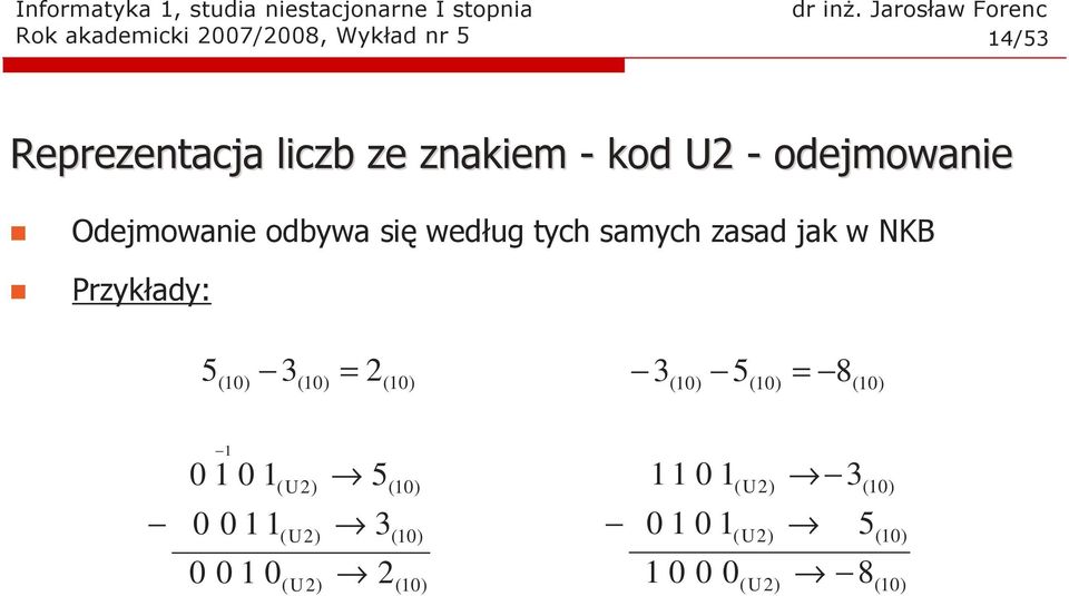 tych samych zasad jak w NKB Przykłady: 5 = ( 0) 3 2 3 ( 0) 5 = 8