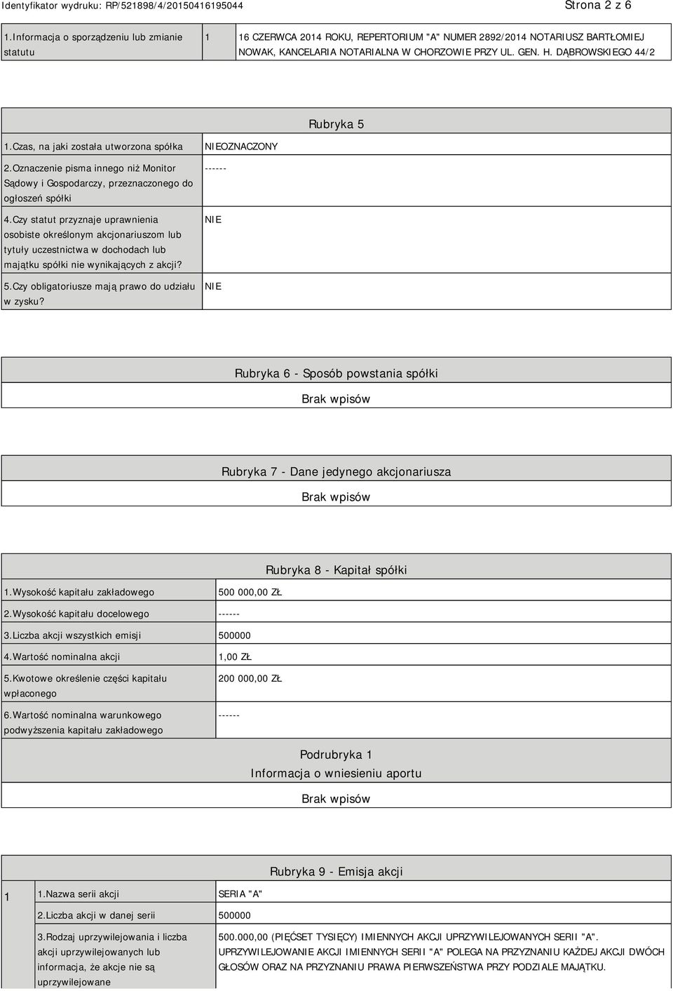 Czy statut przyznaje uprawnienia osobiste określonym akcjonariuszom lub tytuły uczestnictwa w dochodach lub majątku spółki nie wynikających z akcji? 5.Czy obligatoriusze mają prawo do udziału w zysku?