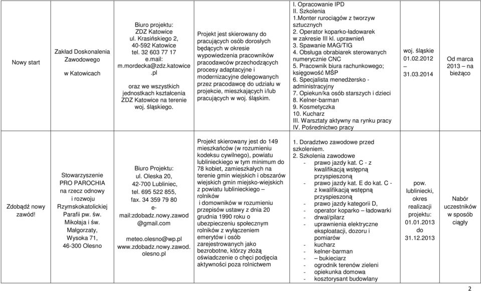 Projekt jest skierowany pracujących osób rosłych będących w okresie wypowiedzenia pracowników pracodawców przechodzących procesy adaptacyjne i modernizacyjne delegowanych przez pracodawcę udziału w