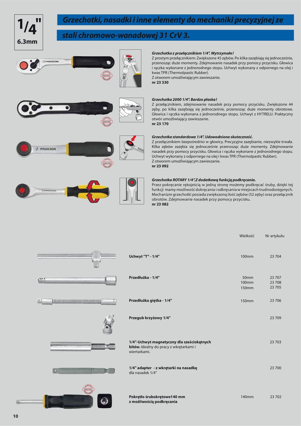 Uchwyt wykonany z odpornego na olej i kwas TPR (Thermolpastic Rubber). Z otworem umożliwiającym zawieszanie. nr 23 330 Grzechotka 2000 1/4". Bardzo płaska!