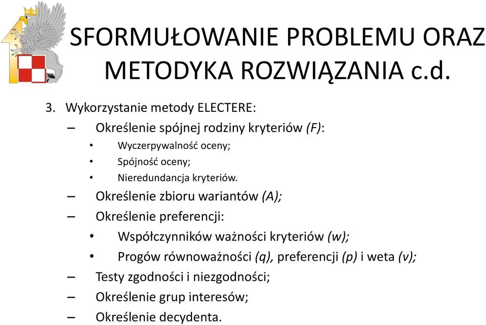 oceny; Nieredundancja kryteriów.